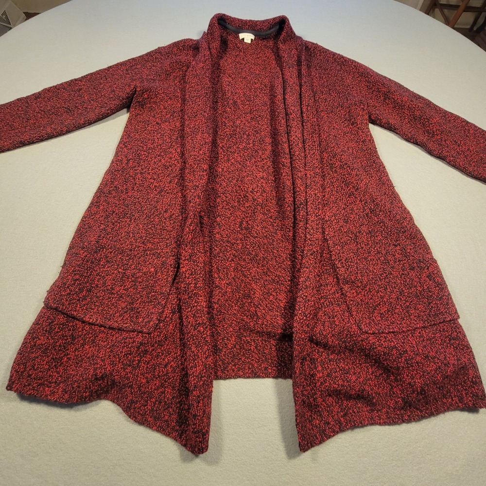 J Jill Pure Jill Open Front Cardigan Sweater Red Black Knit Wool Blend Women‎ S